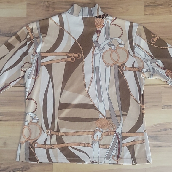 VTG 70s 80s Trompe l' Oeil Equestrian Print Top Med Old Money Preppy Maximalist - Picture 7 of 16